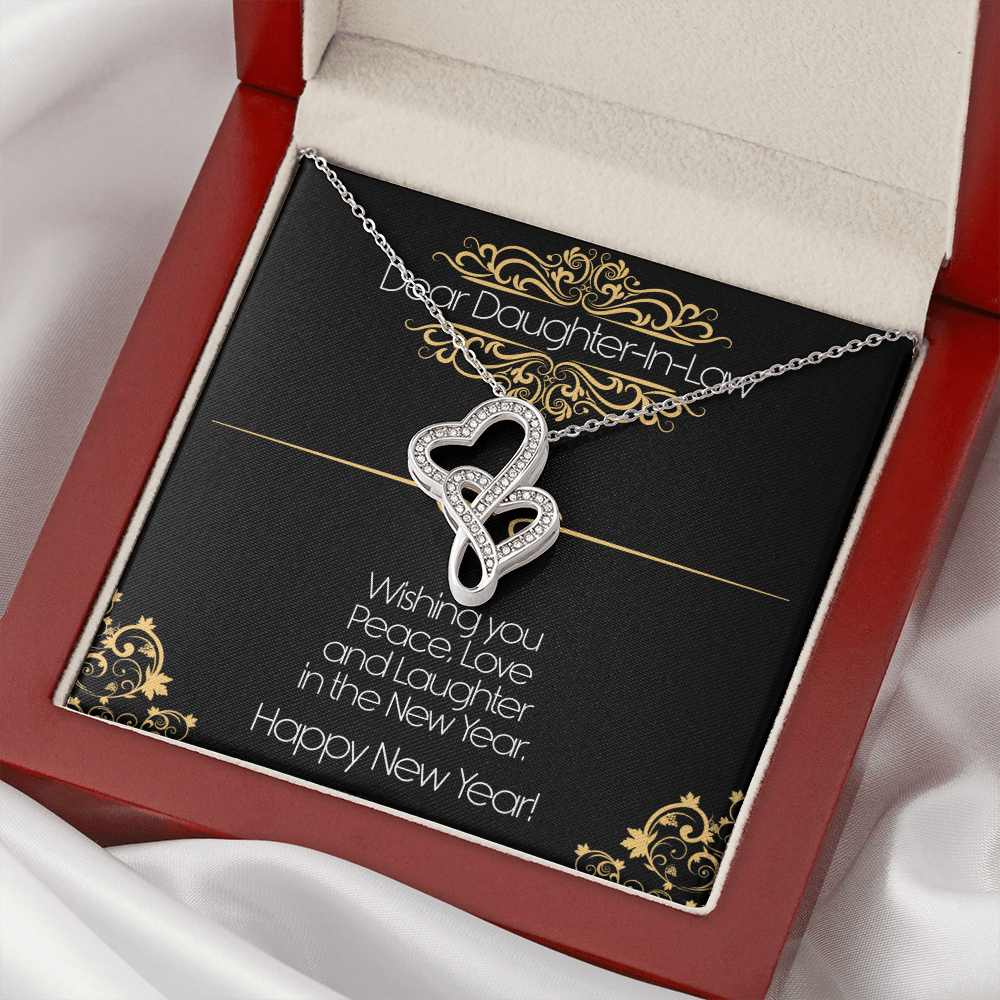 Happy New Year Double Hearts Necklace Message Card