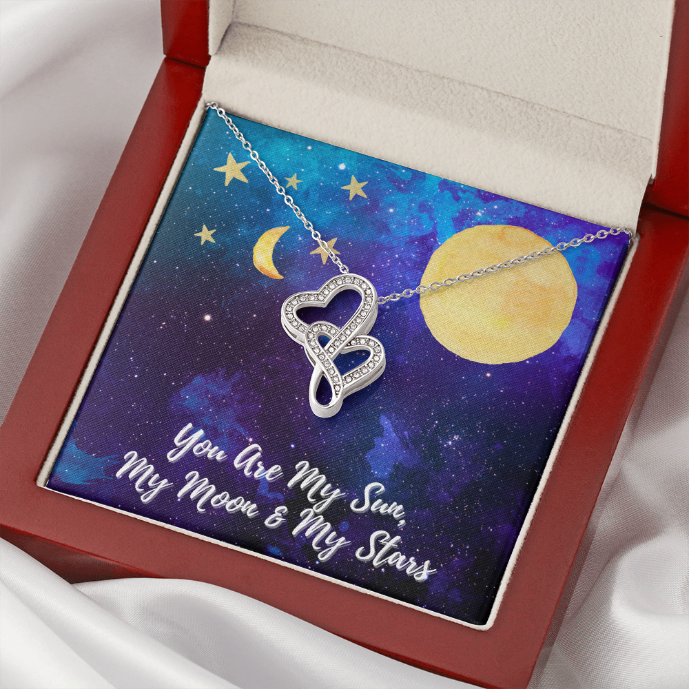 Sun, Moon & Stars Double Hearts Necklace Message Card