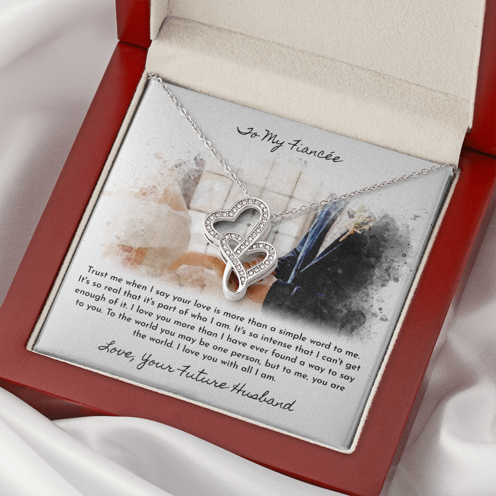 To My Fiancée Double Hearts Necklace Set Message Card