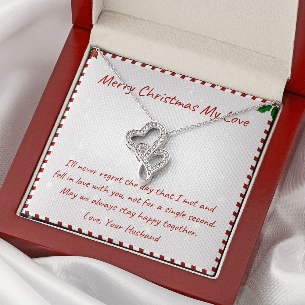 Merry Christmas Double Hearts Necklace Message Card