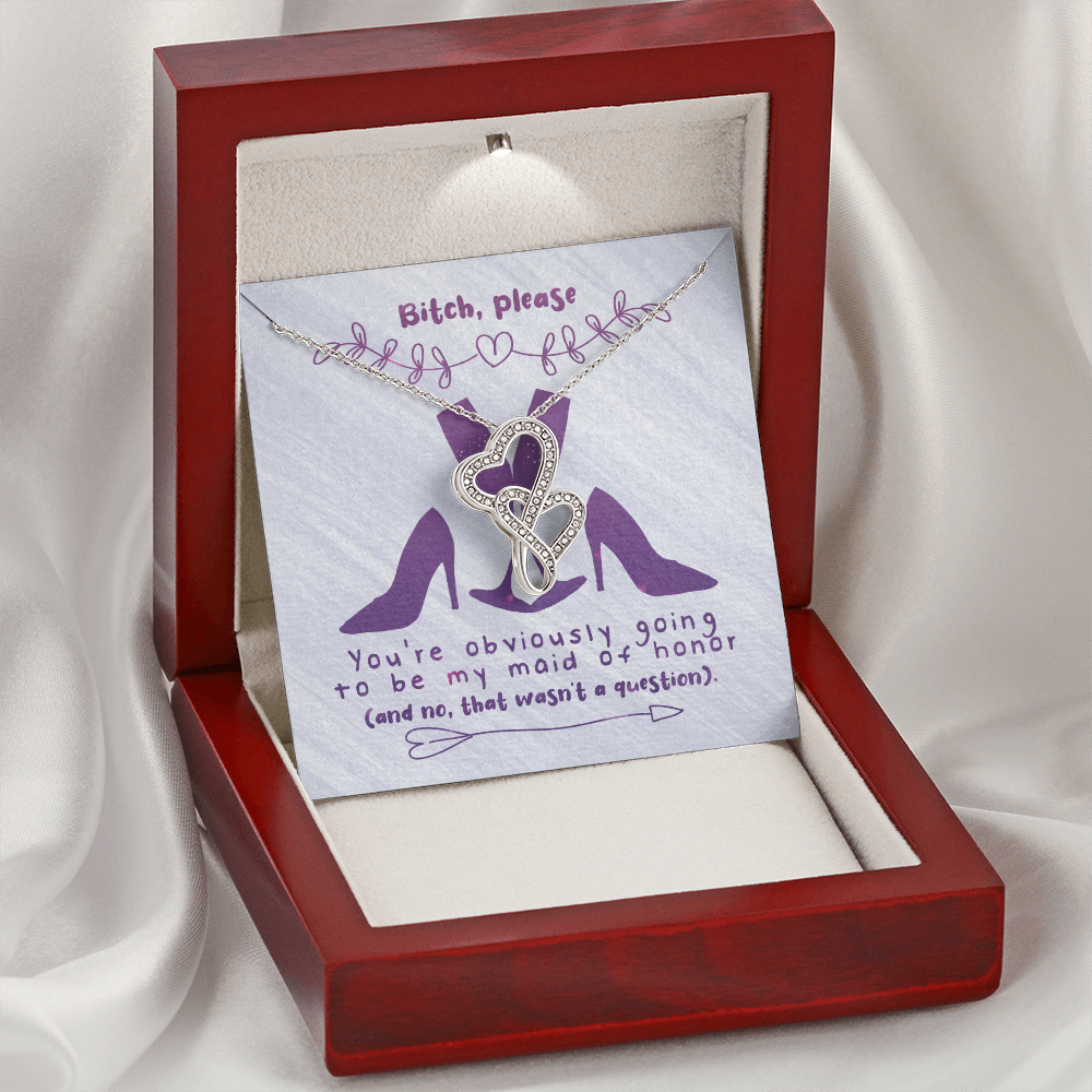 Maid of Honor Double Hearts Necklace Message Card