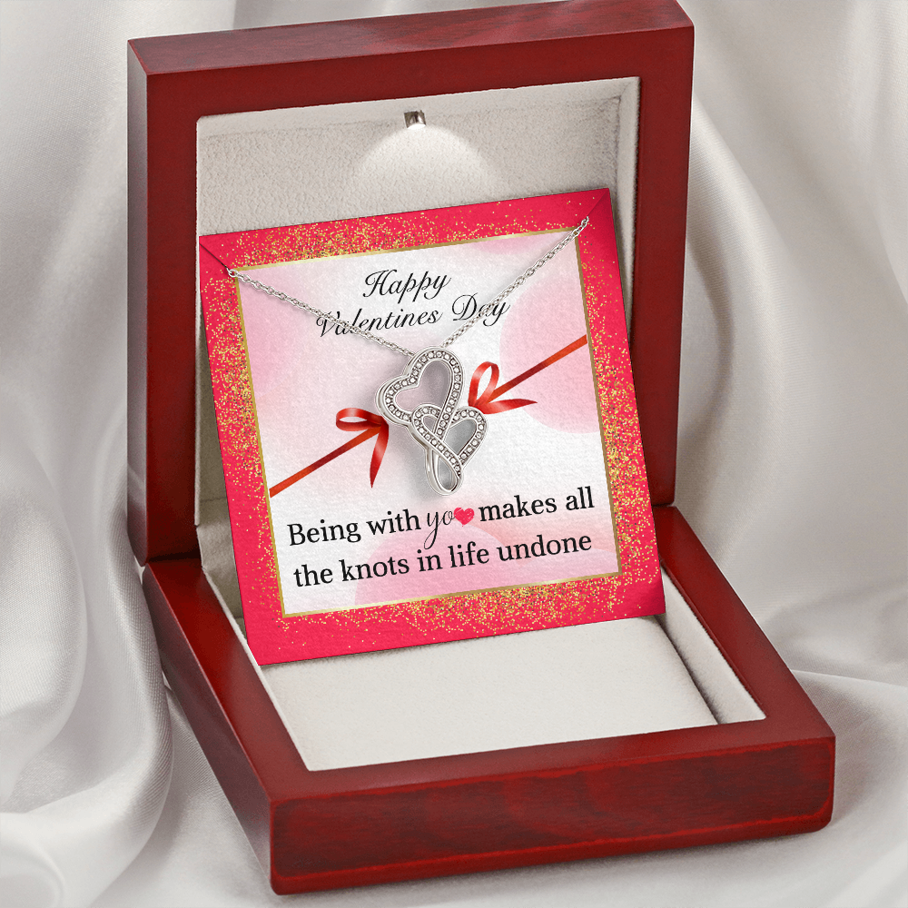 Happy Valentines Day Double Hearts Necklace Message Card