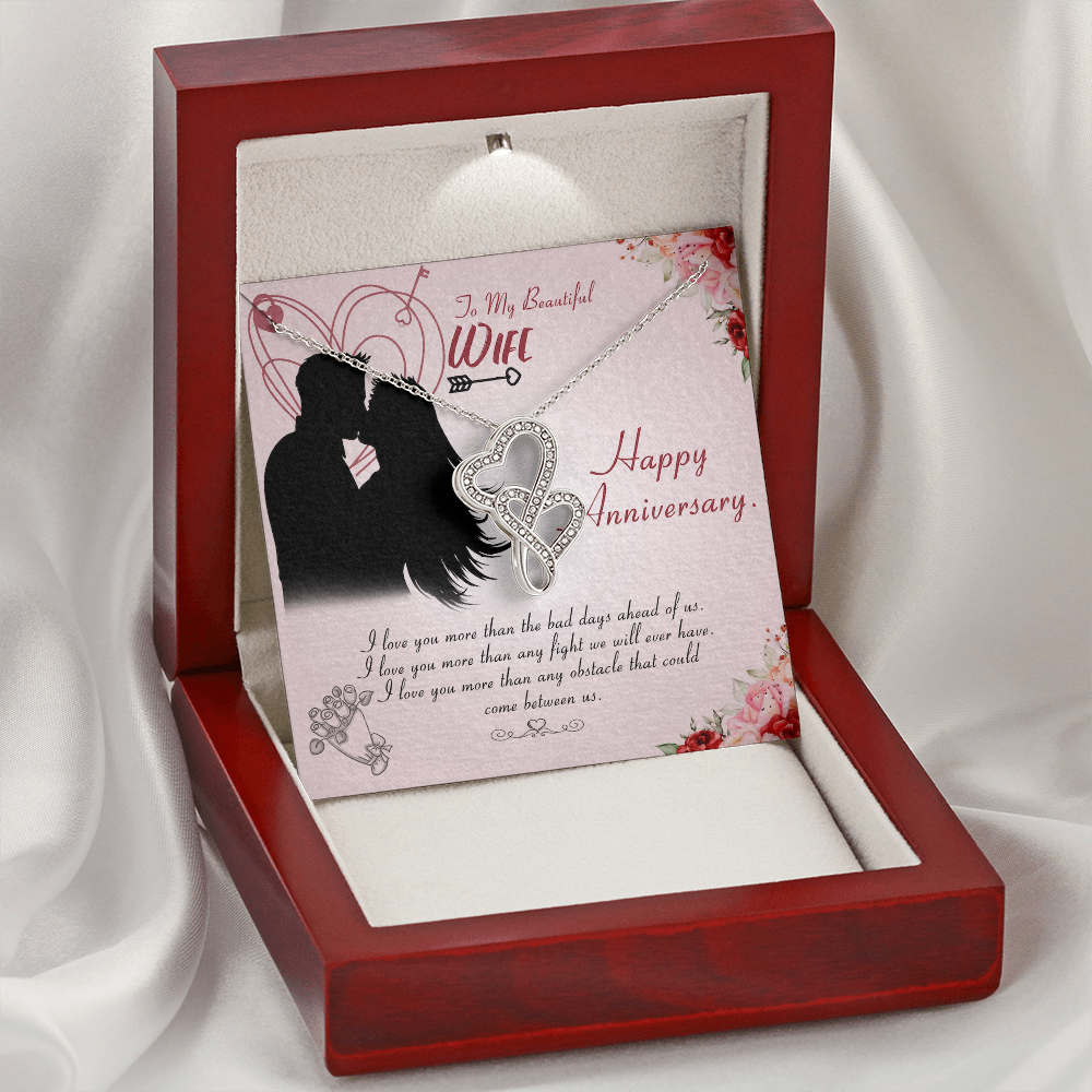 To My Beautiful Wife Double Hearts Necklace Message Card