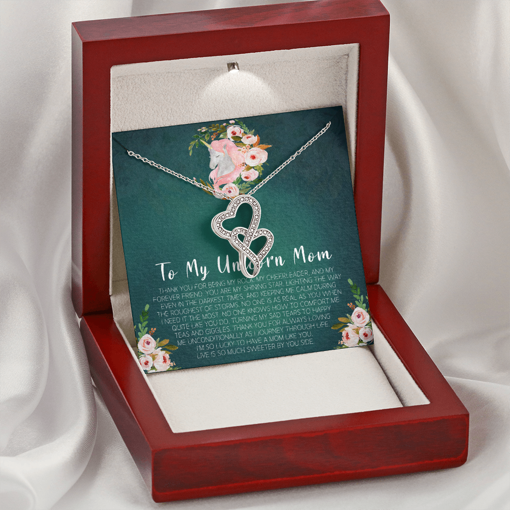 To My Unicorn Mom Double Heart Necklace Message Card