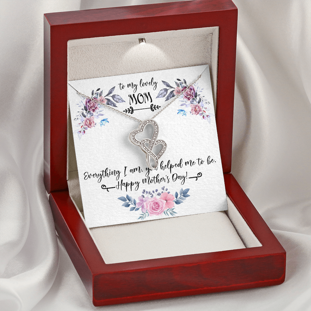 To My Lovely Mom Double Hearts Necklace Message Card