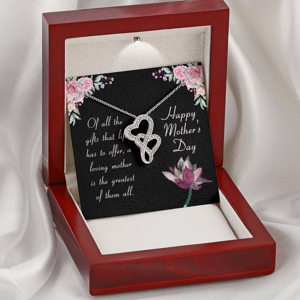 To My Mom Double Hearts Necklace Message Card