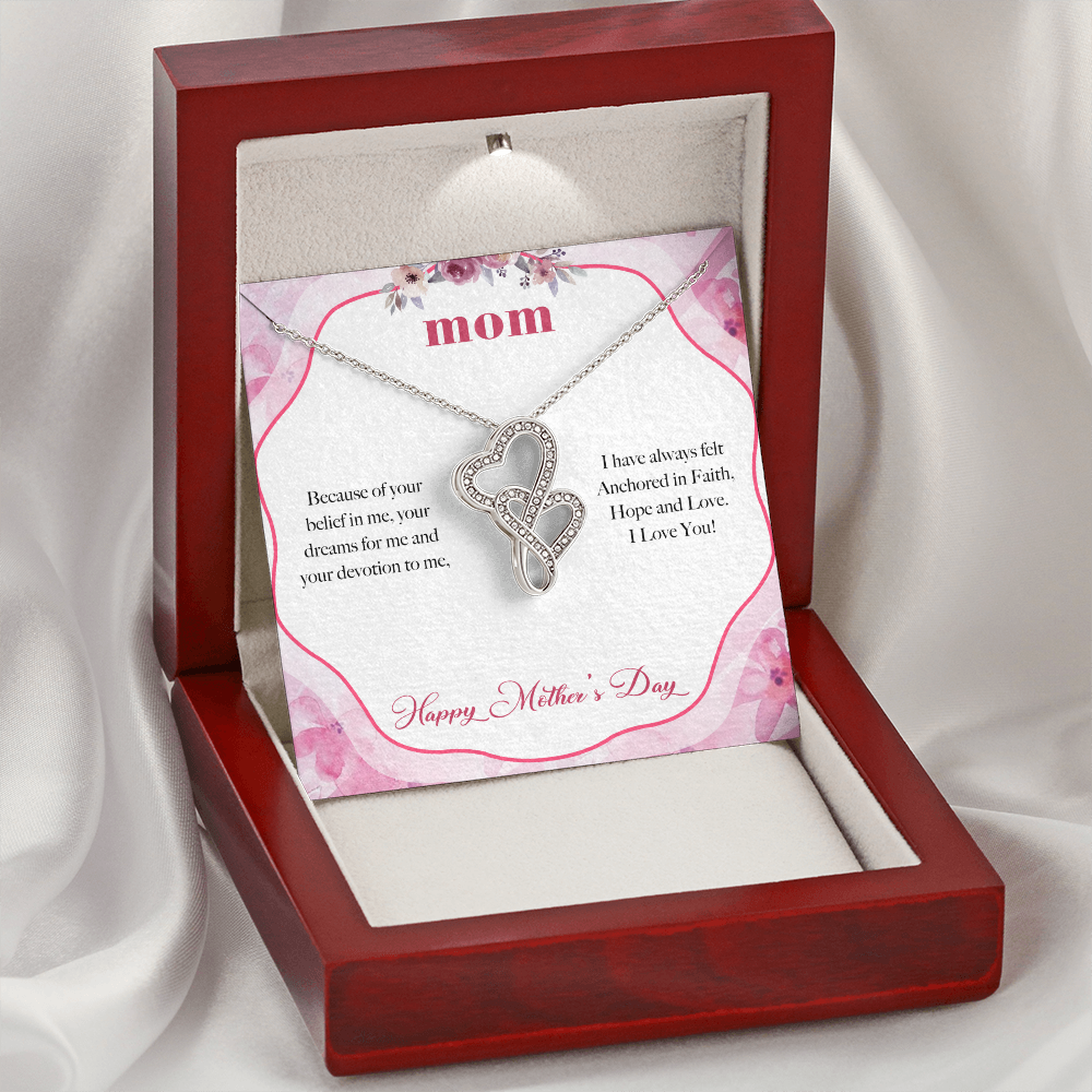 Mom Double Hearts Necklace Message Card