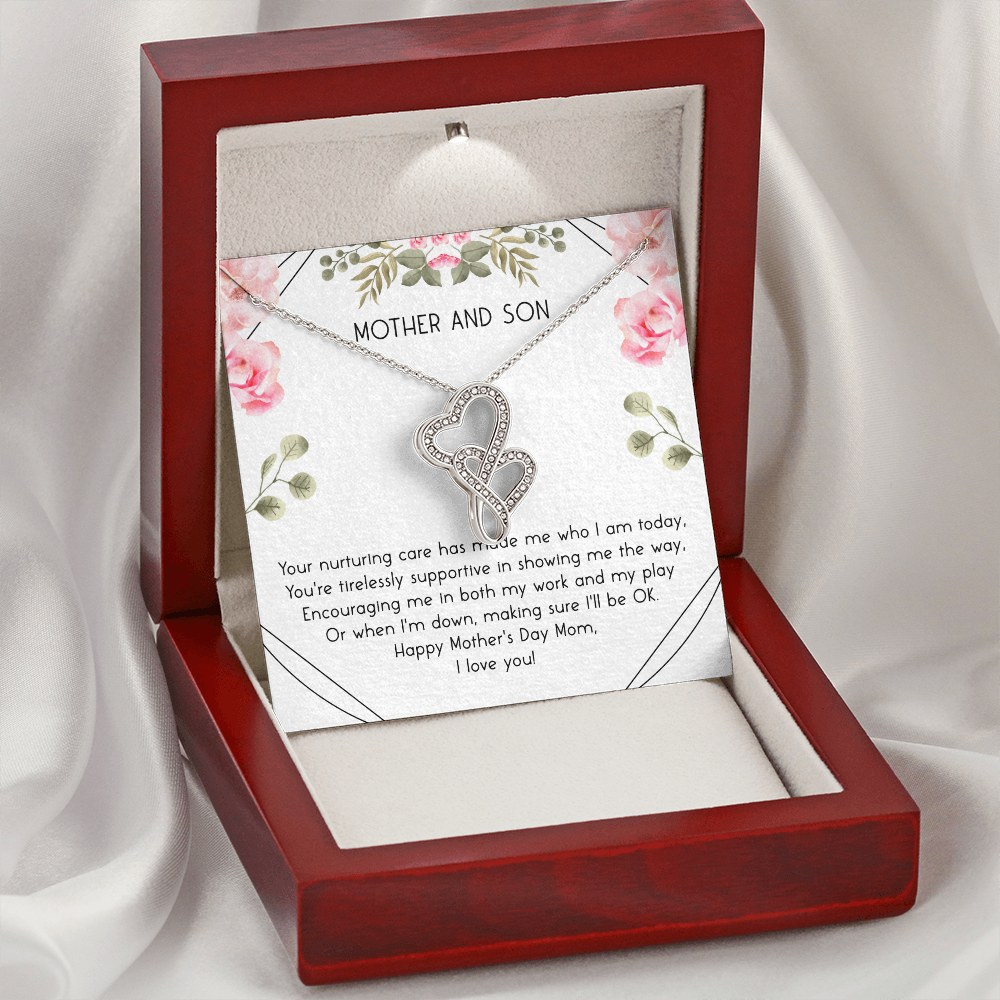 Mother and Son Double Hearts Necklace Message Card