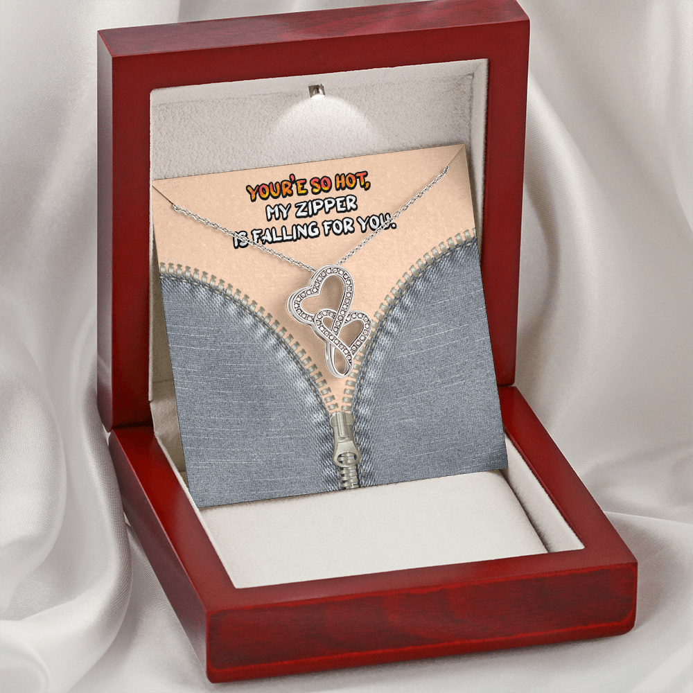 You're So Hot Double Hearts Necklace Message Card