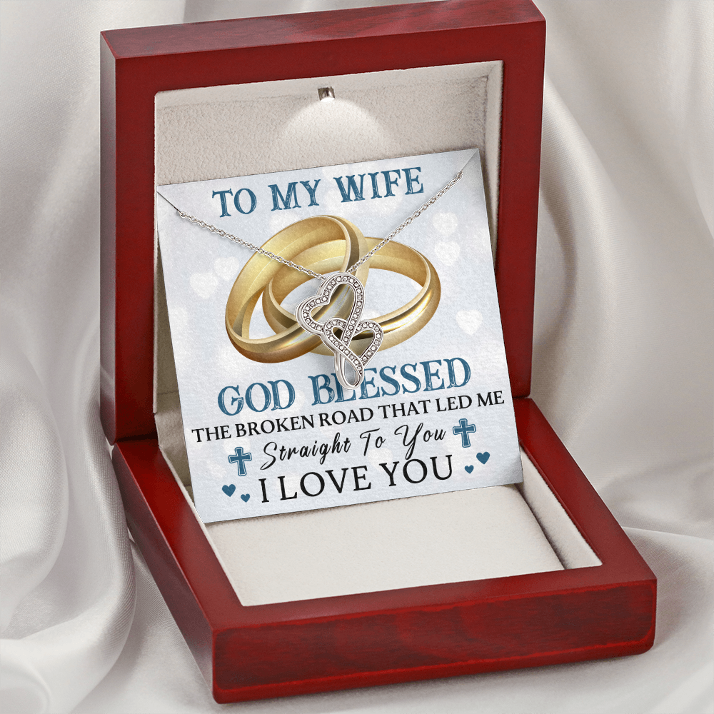 To My Wife Double Hearts Necklace Message Card