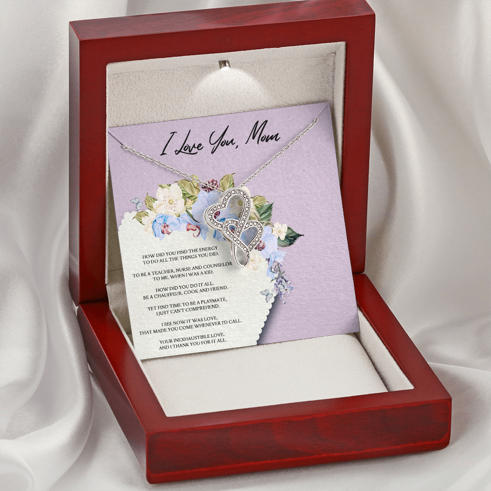 I Love You Mom Double Hearts Necklace Message Card