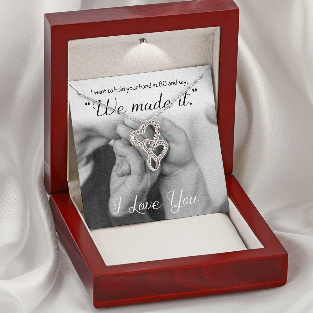 We Made It Double Hearts Necklace Message Card