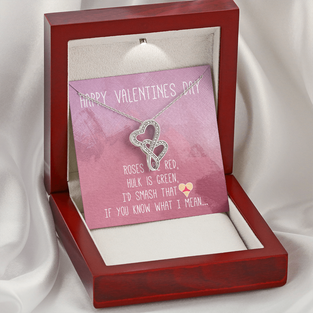 Happy Valentines Day Double Hearts Necklace Message Card