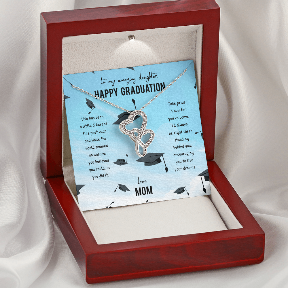To My Amazing Daughter Double Hearts Necklace Message Card