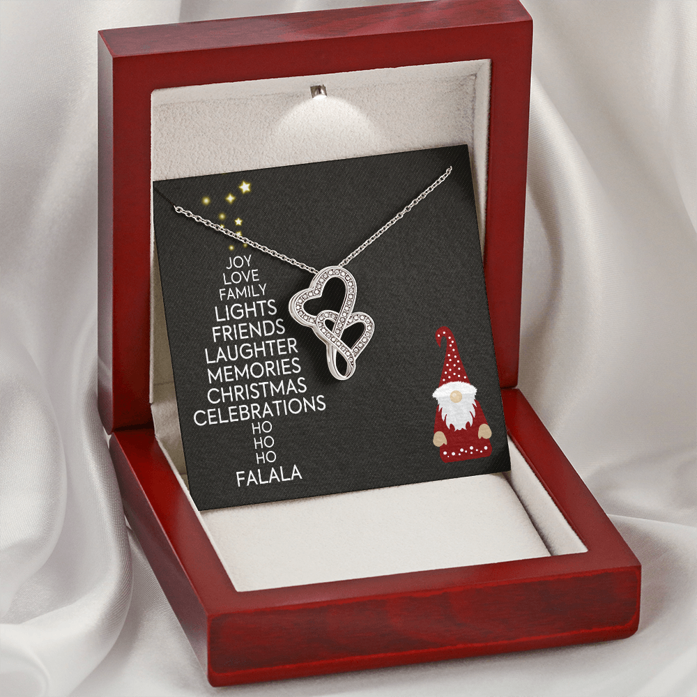 Christmas Celebrations Double Hearts Necklace Message Card