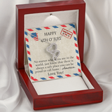 Happy 4th Of July Double Hearts Necklace Message Card