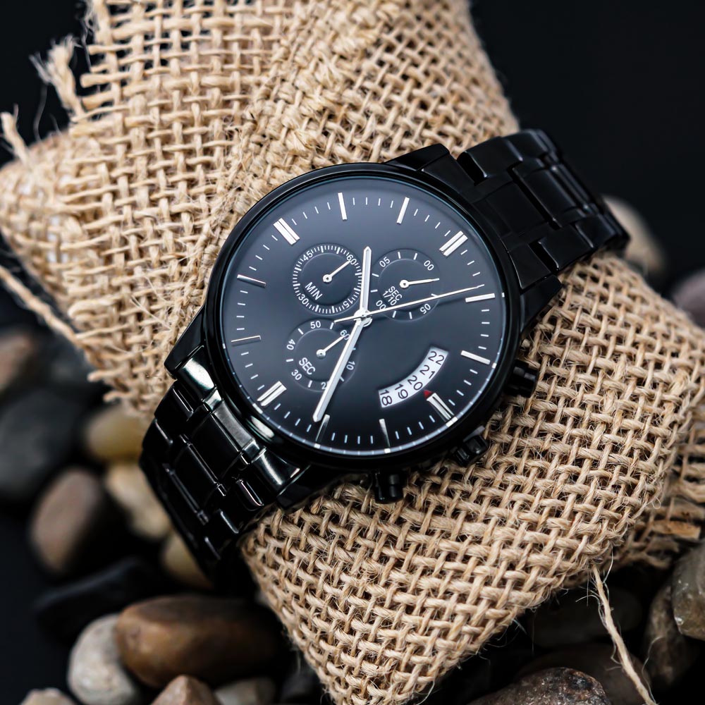 To My Man Engraved Design Black Chronograph Watch for Husband