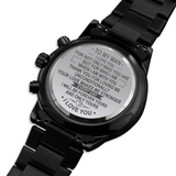 To My Man Engraved Design Black Chronograph Watch for Husband