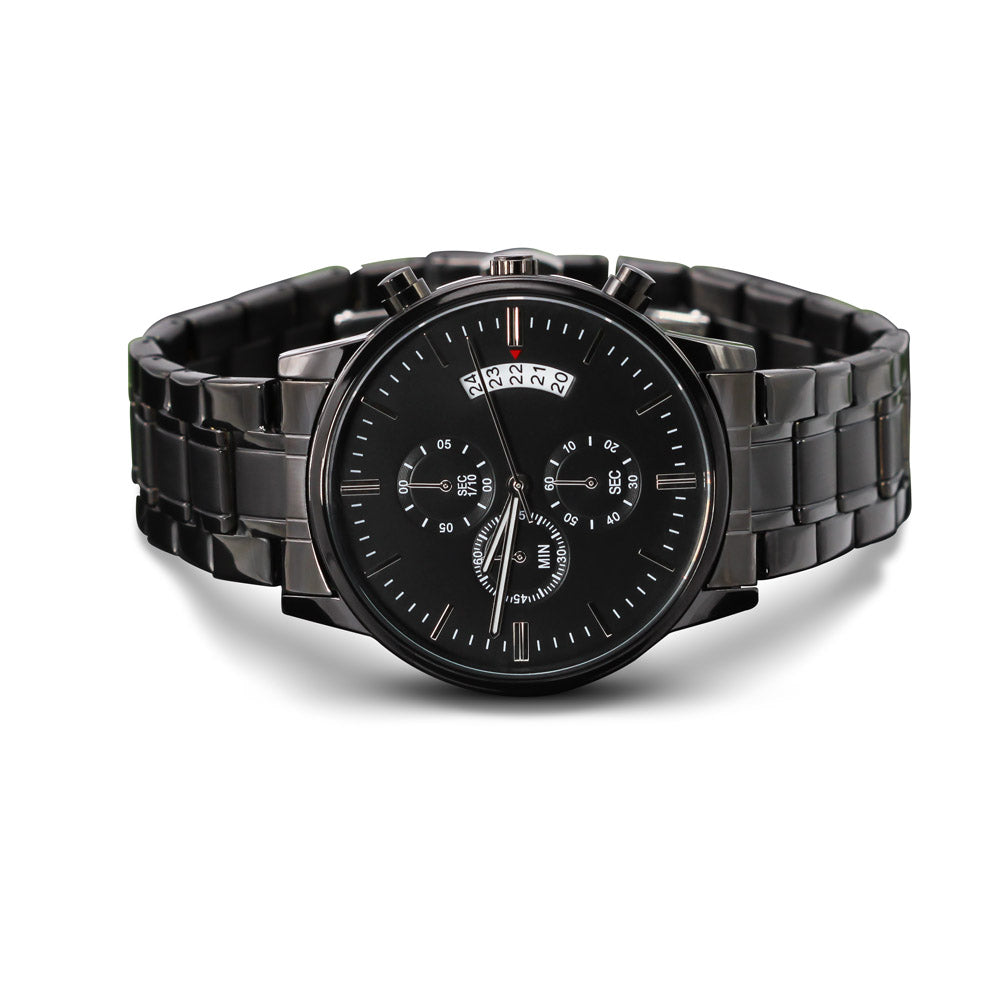 To My Man Engraved Design Black Chronograph Watch for Husband