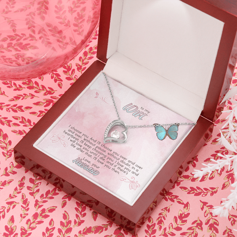 To My Wife Double Hearts Necklace Message Card