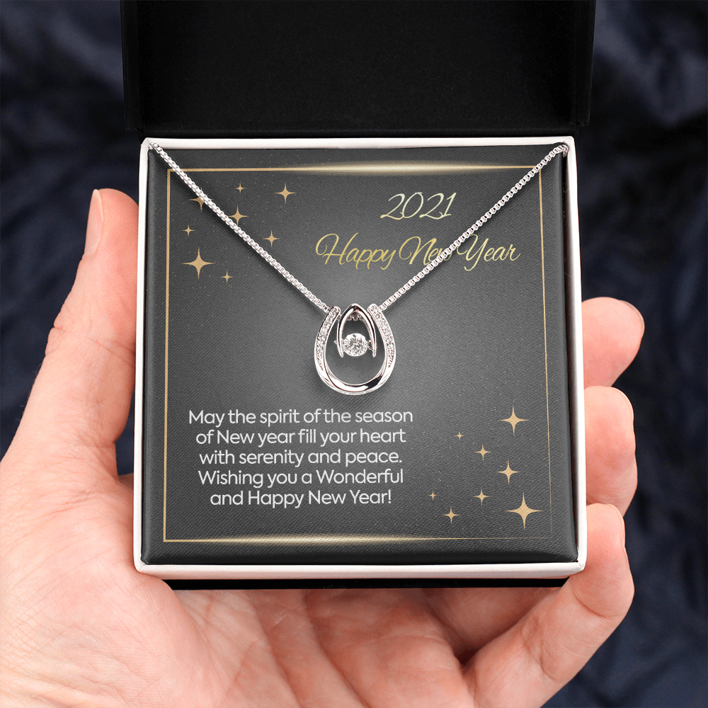Happy New Year Lucky in Love Necklace Message Card
