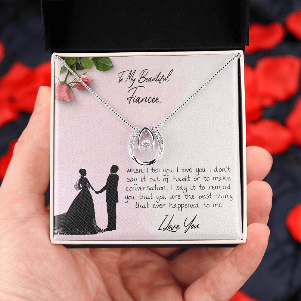 To My Beautiful Fiancé Lucky in Love Necklace Message Card