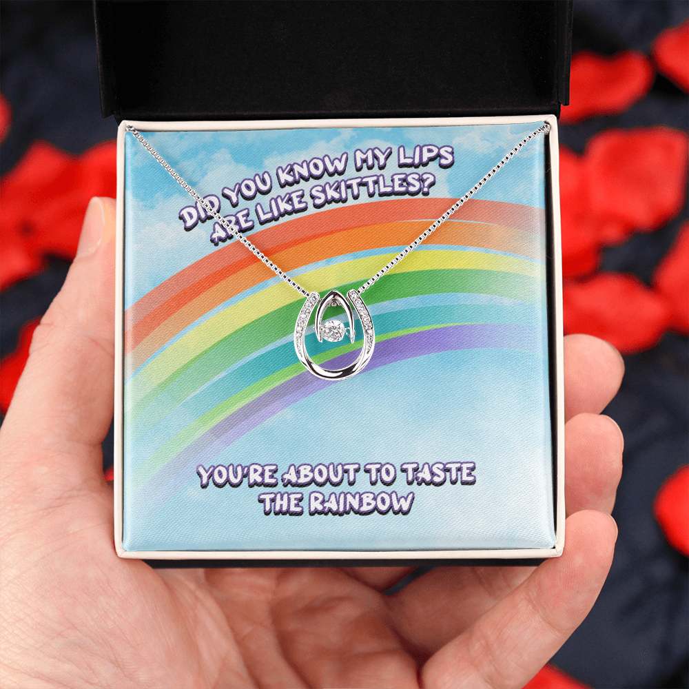 Did You Know My Lips Are Like Skittles Lucky in Love Necklace Message Card