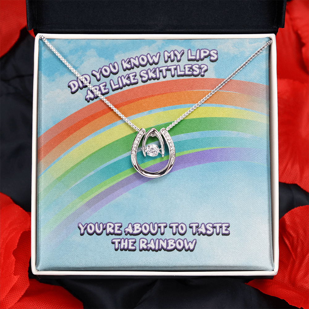 Did You Know My Lips Are Like Skittles Lucky in Love Necklace Message Card