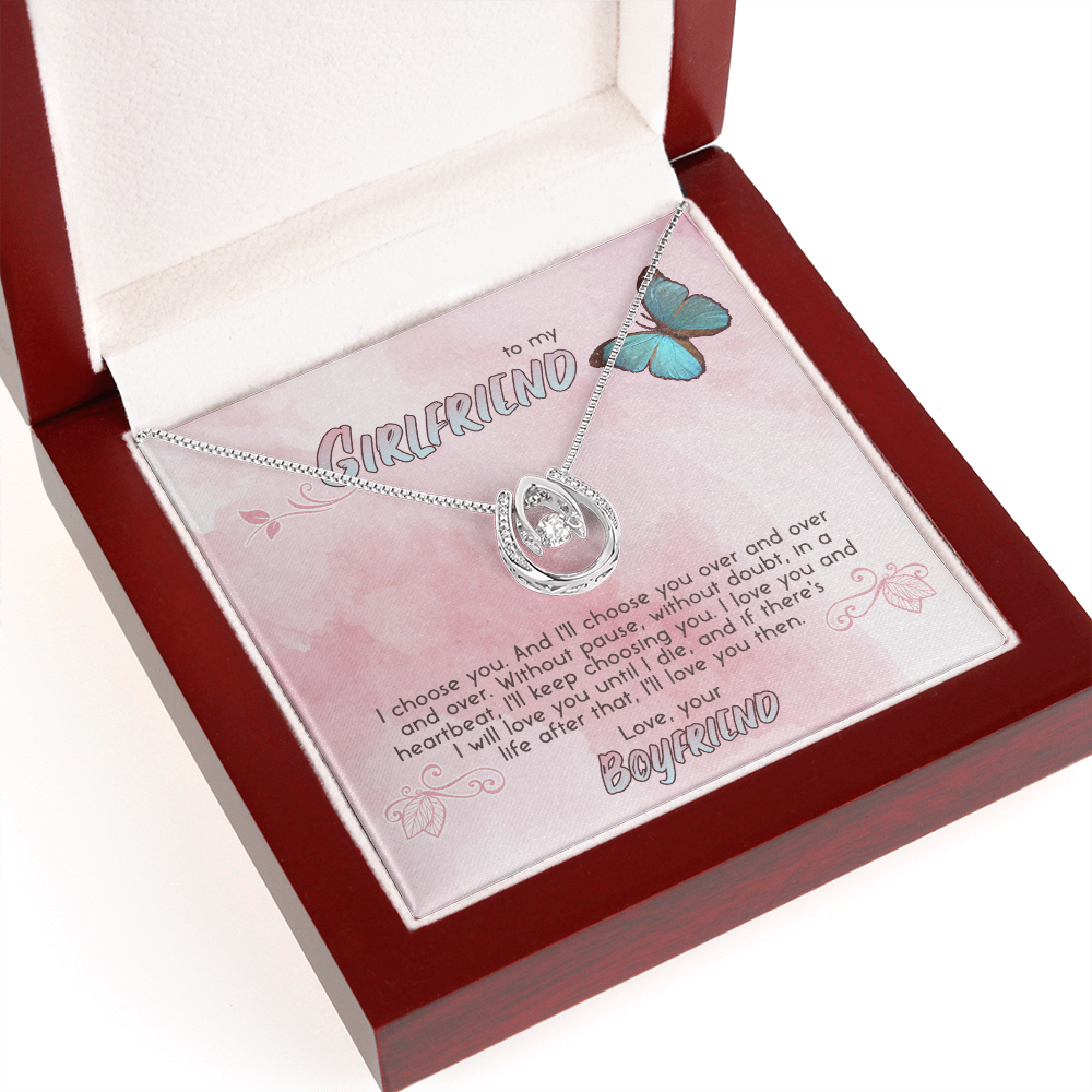 To My Girlfriend Lucky in Love Necklace Message Card