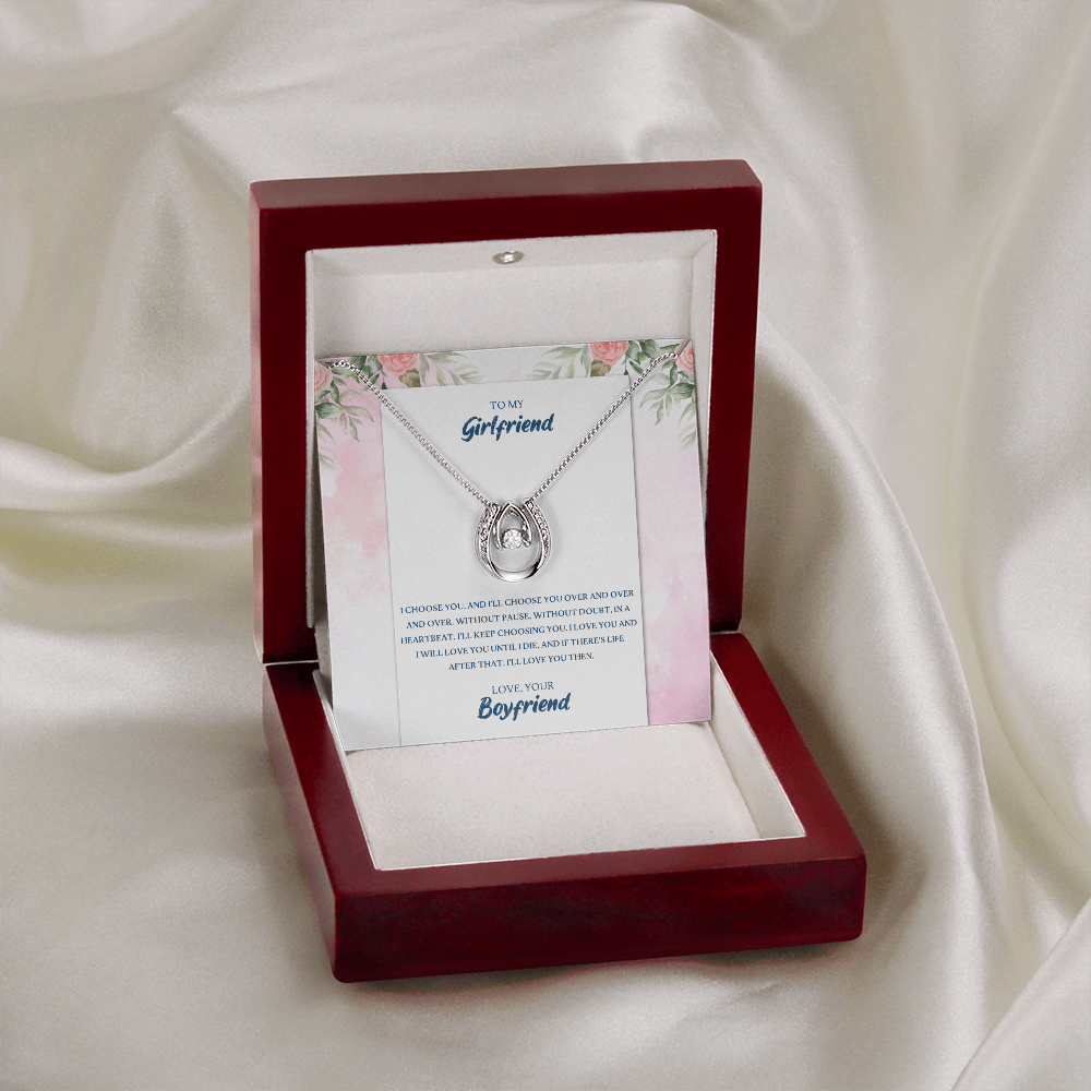 To My Girlfriend Lucky in Love Necklace Message Card