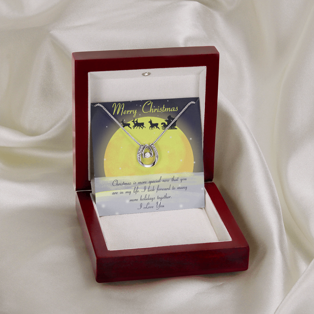 Merry Christmas Lucky in Love Necklace Message Card
