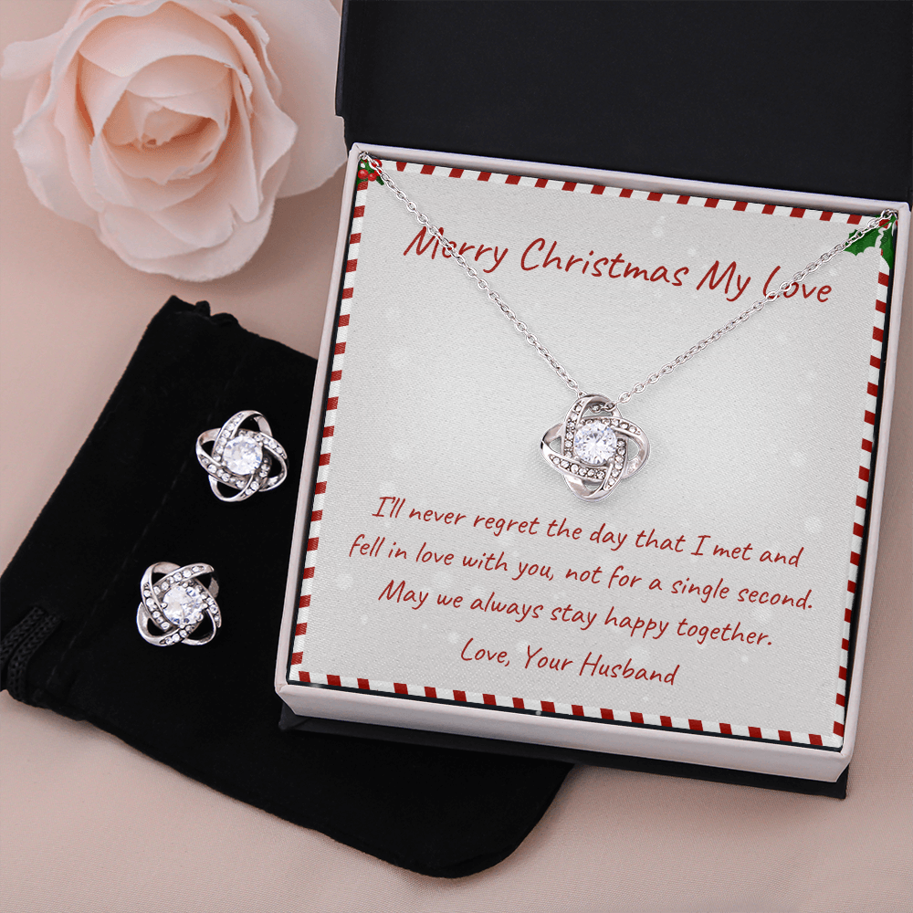 Merry Christmas Love Knot Earring & Necklace Set Message Card