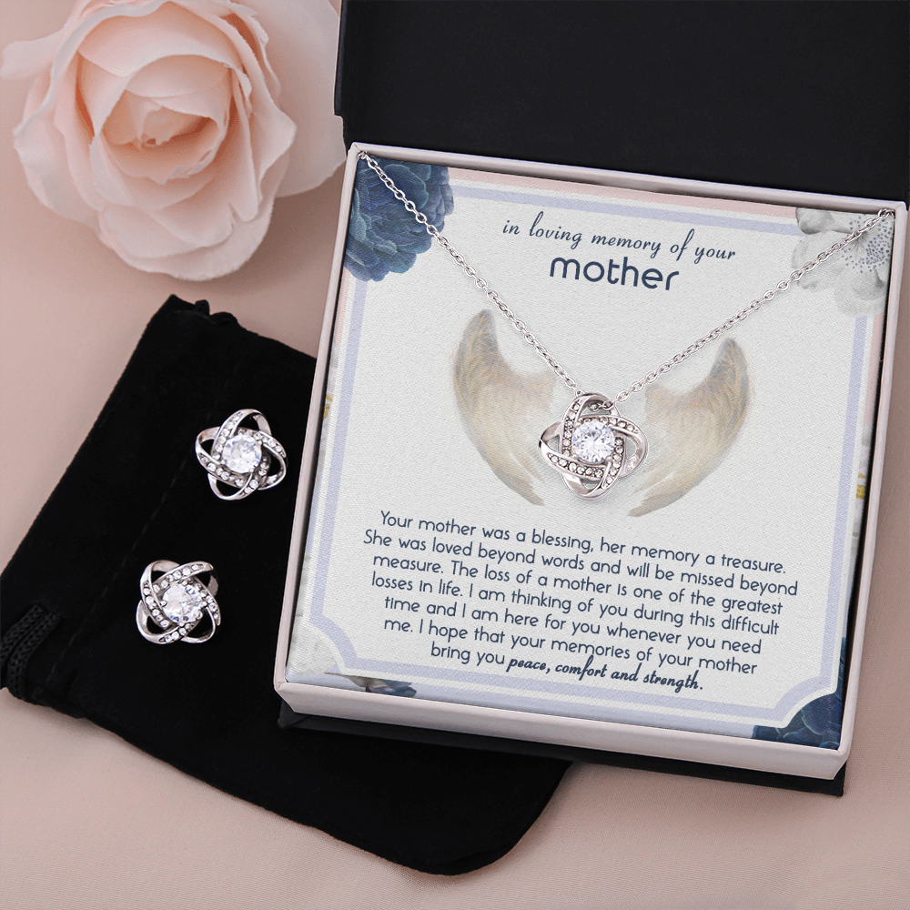 In Loving Memory Of Your Mother Love Knot Necklace & Earring Set Message Card