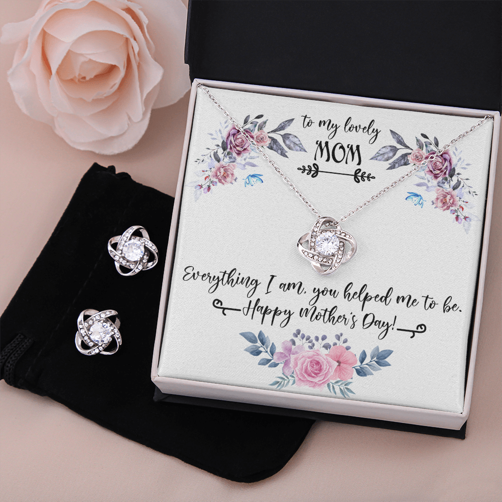 To My Lovely Mom Love Knot Earring & Necklace Set Message Card