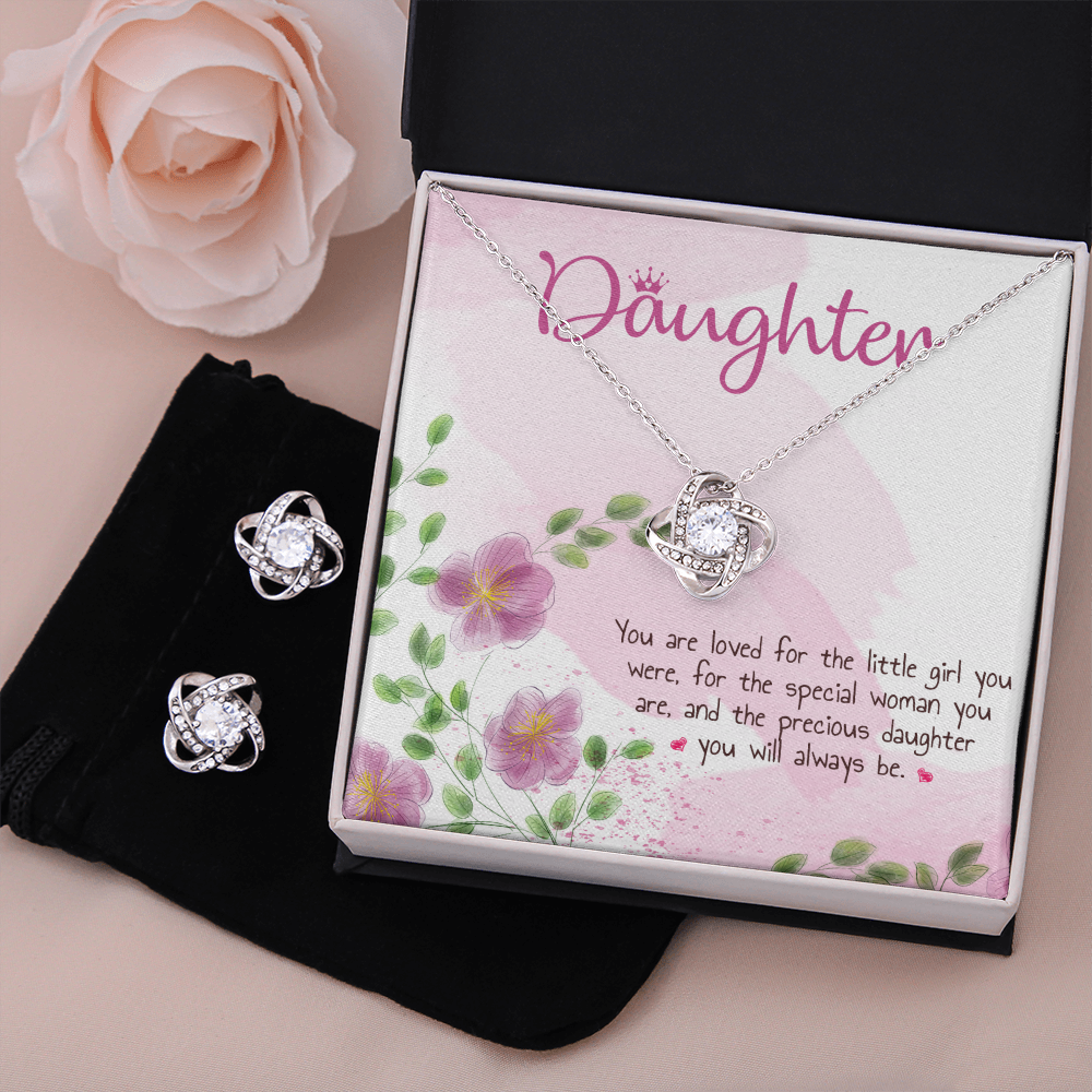 Daughter Love Knot Earring & Necklace Set Message Card
