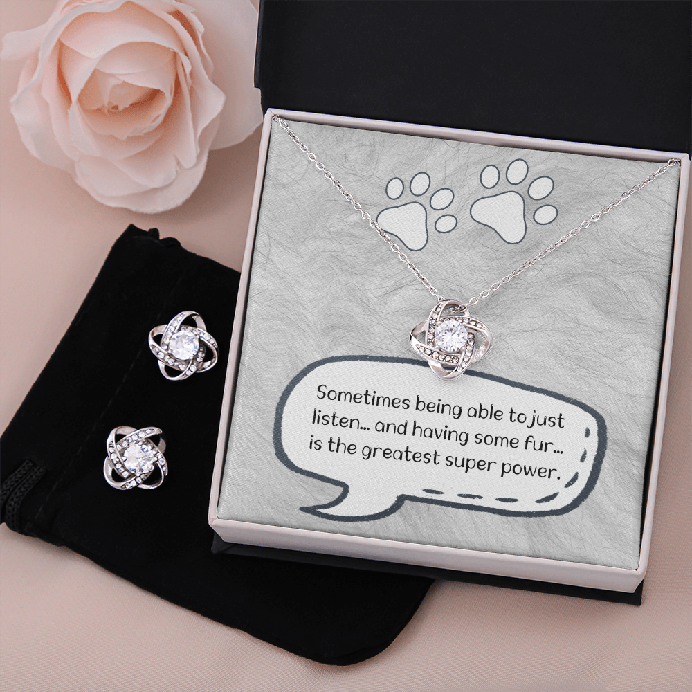 Paw Love Knot Earring & Necklace Set Message Card