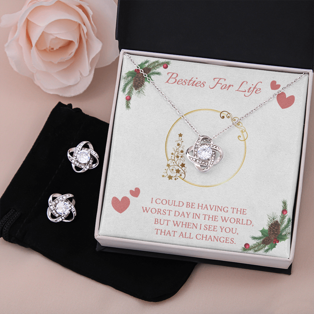 Besties Love Knot Earring & Necklace Set Message Card