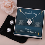 To My Gorgeous Wife Love Knot Necklace & Earring Set Message Card