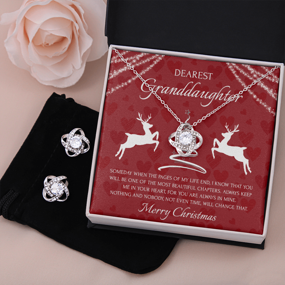 Dearest Granddaughter Love Knot Earring & Necklace Set Message Card