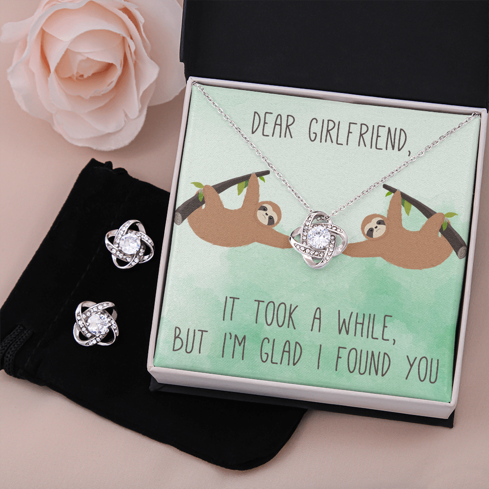 Dear Girlfriend Love Knot Necklace & Earring Set Message Card
