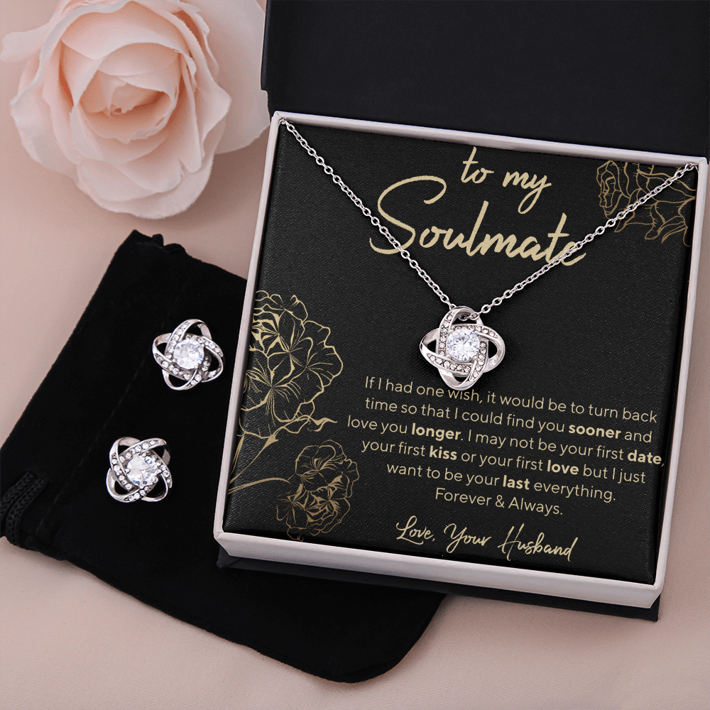 To My Soulmate Love Knot Earring & Necklace Set Message Card