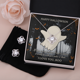 Happy Halloween Love Knot Necklace & Earring Set Message Card