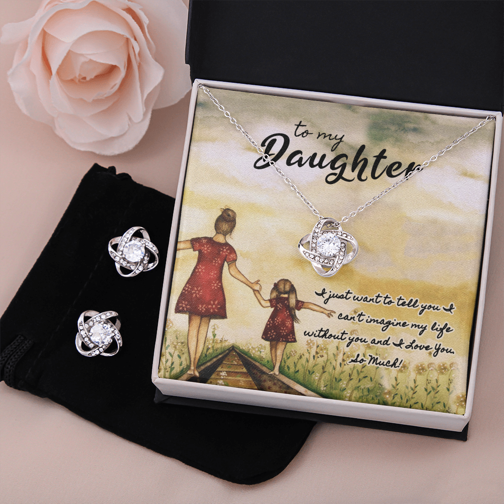 To My Daughter Love Knot Necklace & Earring Set Message Card