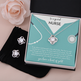 To A Special Nurse Love Knot Necklace & Earring Set Message Card