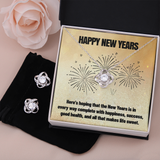 Happy New Years Love Knot Necklace & Earring Set Message Card