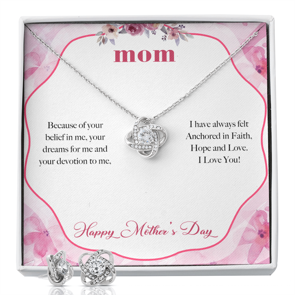 Mom Love Knot Earring & Necklace Set Message Card