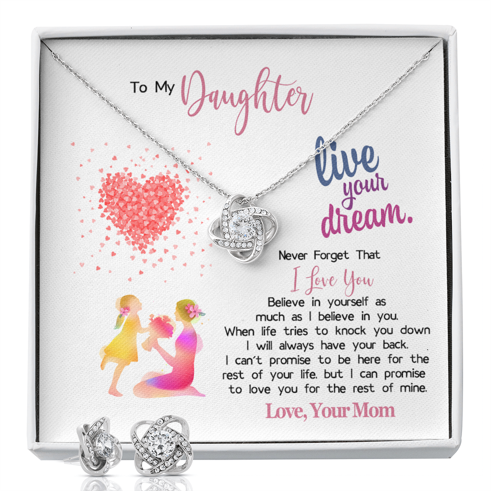 To My Amazing Daughter Love Knot Earring & Necklace Set Message Card