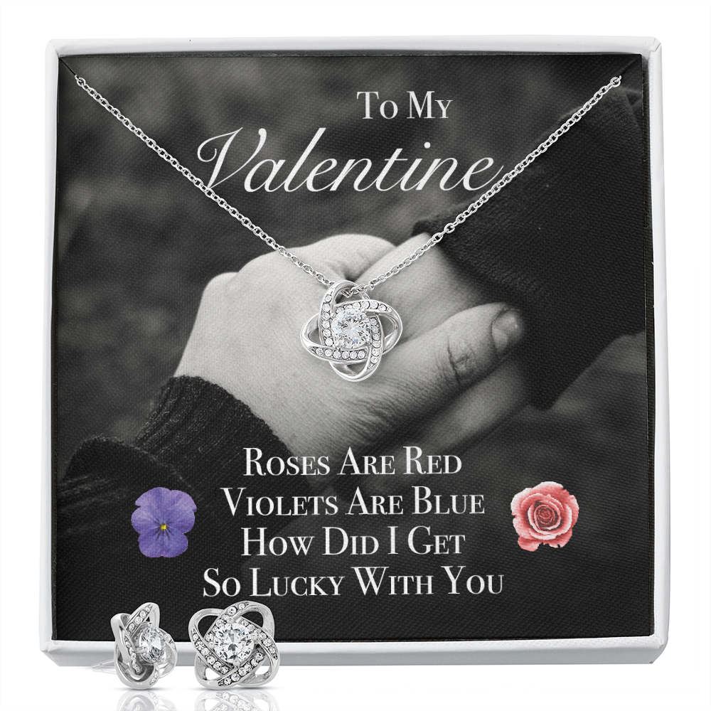 To My Valentine Love Knot Necklace & Earring Set Message Card