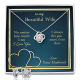 To My Beautiful Wife Love Knot Necklace & Earring Set Message Card