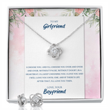 To My Girlfriend Love Knot Necklace & Earring Set Message Card